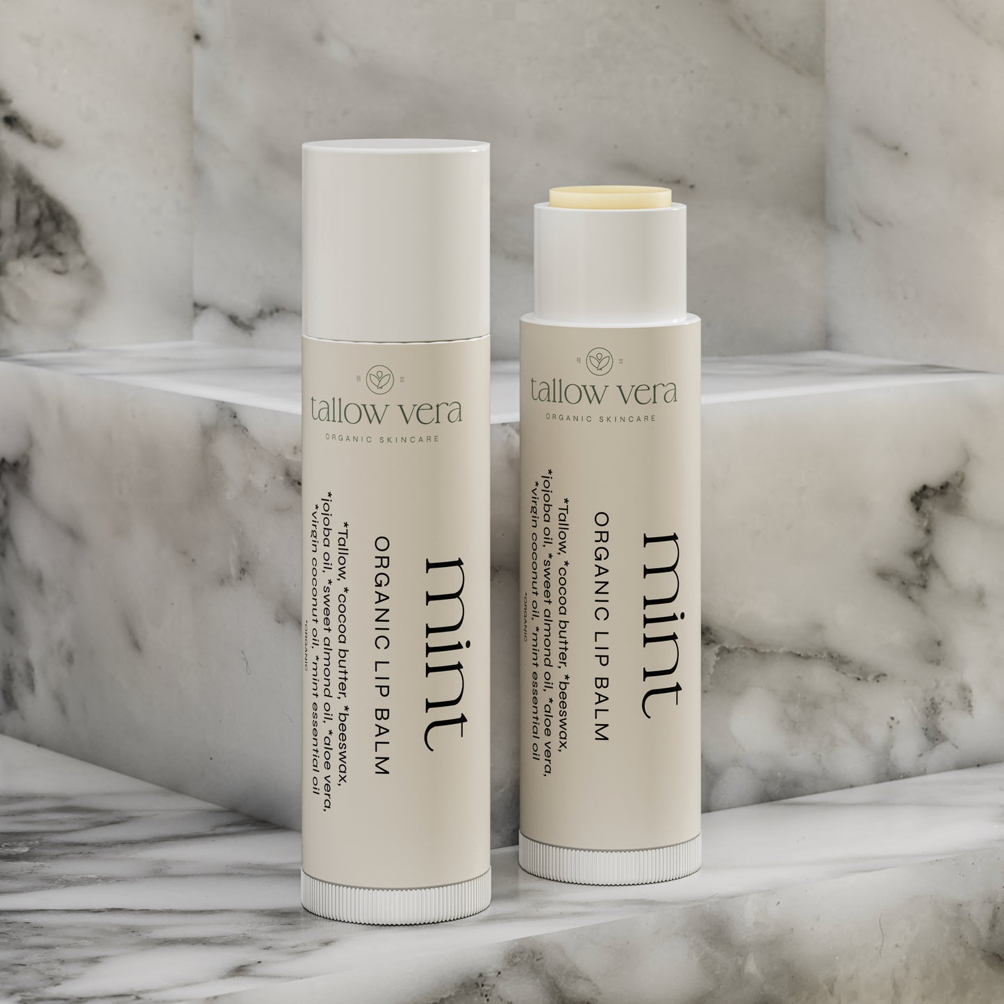 Tallow Vera's organic mint tallow lip balms