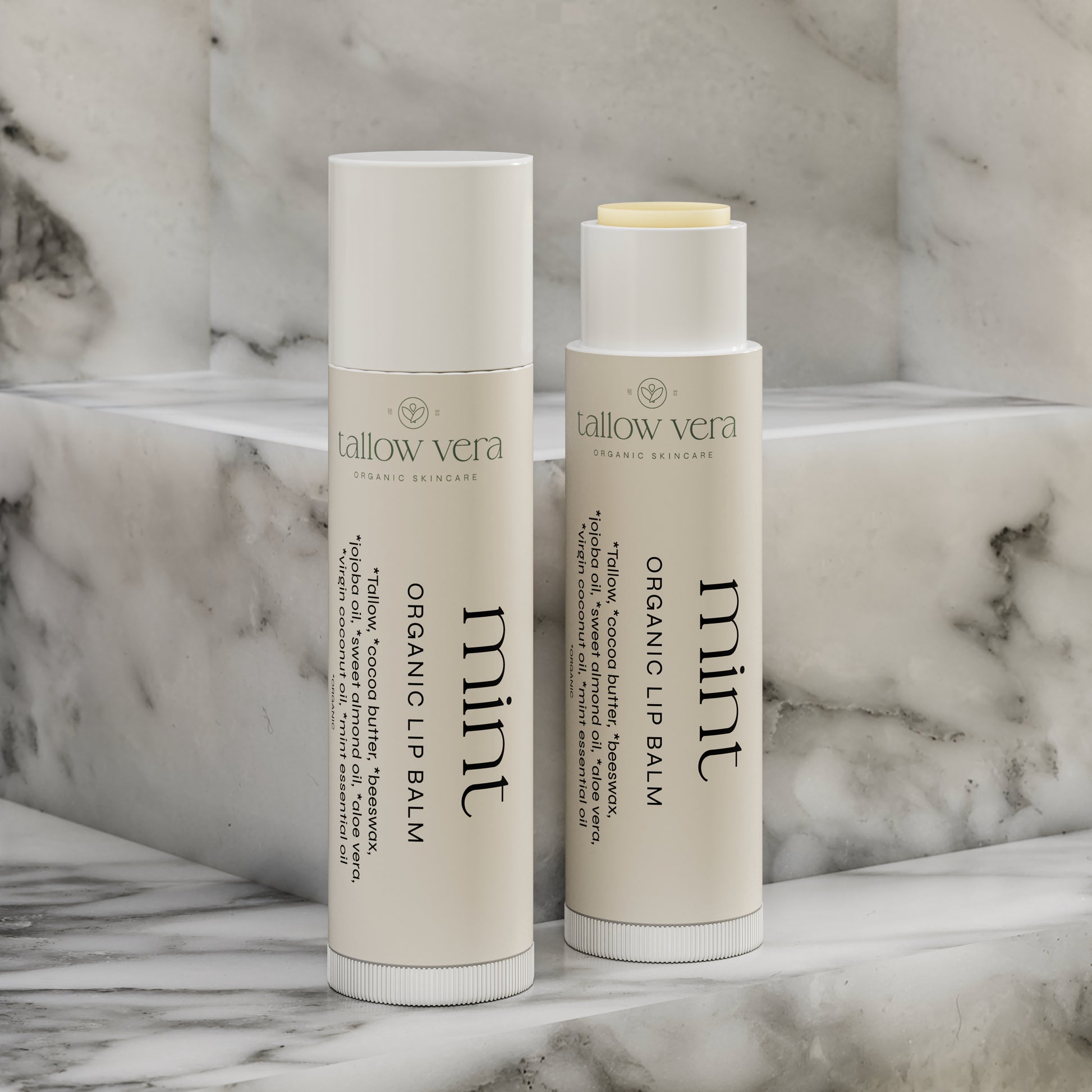 Tallow Vera's organic mint tallow lip balms
