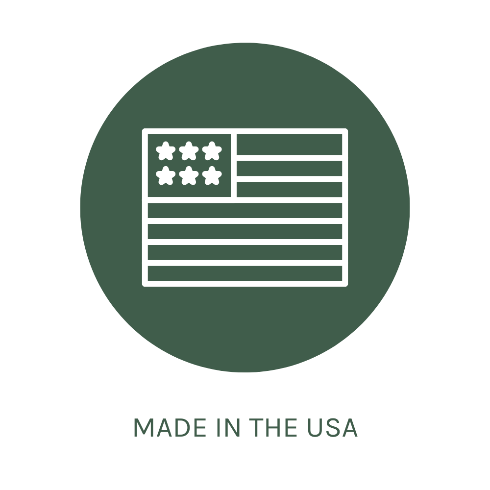 Icon of an American flag within a green circle with 'MADE IN THE USA' text below.
