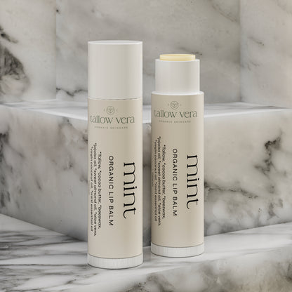 Tallow Vera's organic mint tallow lip balms