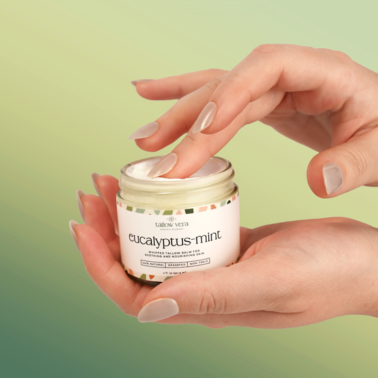 Tallow Vera's making process of 2oz tallow balms